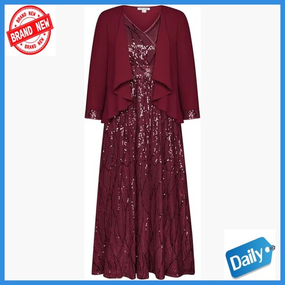 Two Piece Sequin Dress with Jacket Formal A-Line Ankle Length